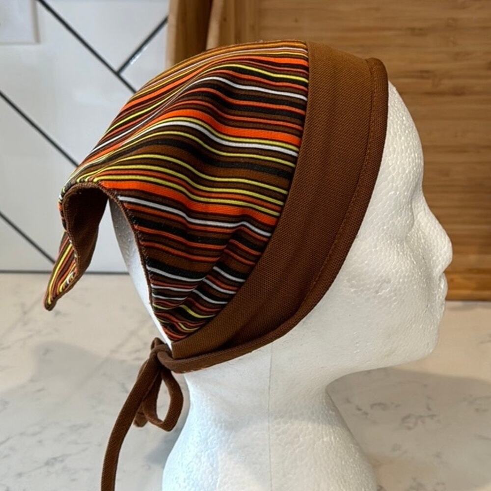 Vintage 70s brown orange reversible Head Scarf Bandana bohemian hippie
